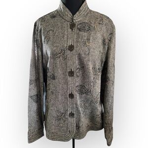 R-Q-T Embroidered Linen Blend Career Blazer Jacket Size 16